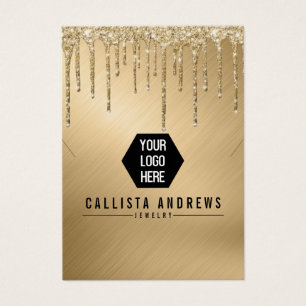 Guld Glitter Drives Logotyp Necklace Visning Visitkort