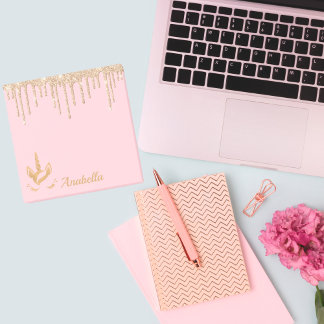 Guld Glitter Drives Rosa Stars Unicorn Post-it Block