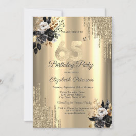 Guld Glitter Drivrutiner vid Black Ro 65e födelsed Inbjudningar