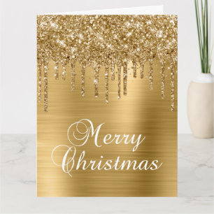 Guld Glitter Dropar Metallisk God Jul Kort