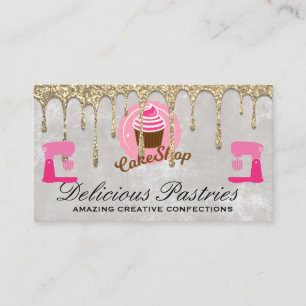 Guld Glitter Dropp Bakverk Cupcake Visitkort