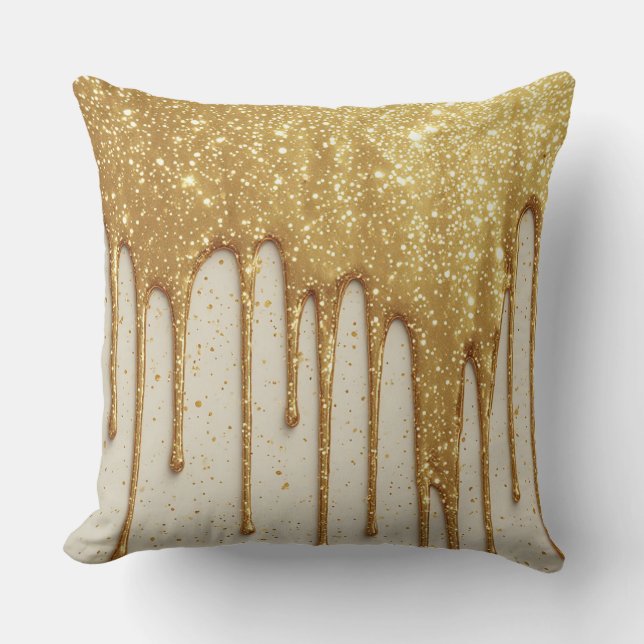 Guld Glitter Dropp Lyx Gnistrande Partiklar Kudde (Framsida)