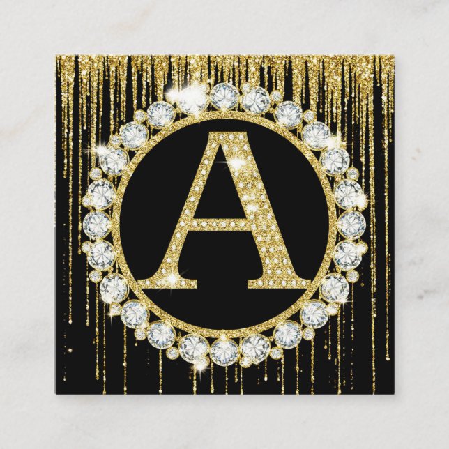 Guld Glitter Dropp Monogram En Personlig Initial Fyrkantigt Visitkort (Framsida)