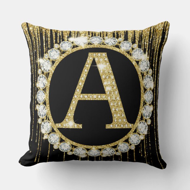 Guld Glitter Dropp Monogram En Personlig Initial Kudde (Framsida)