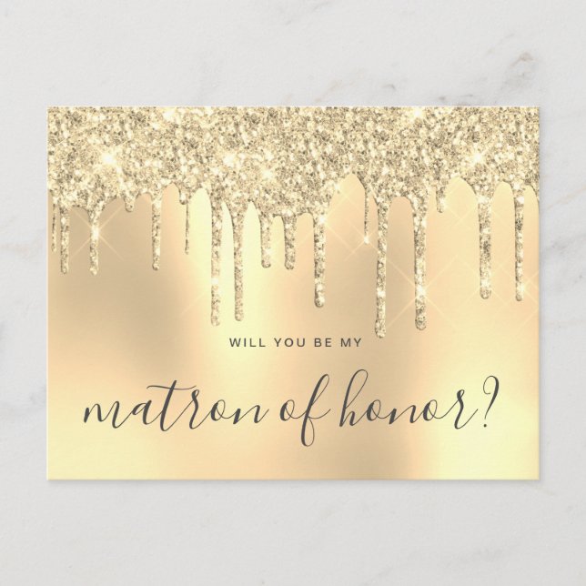 Guld glitter-droppar kommer att bli min hedersbety inbjudan vykort (Framsida)