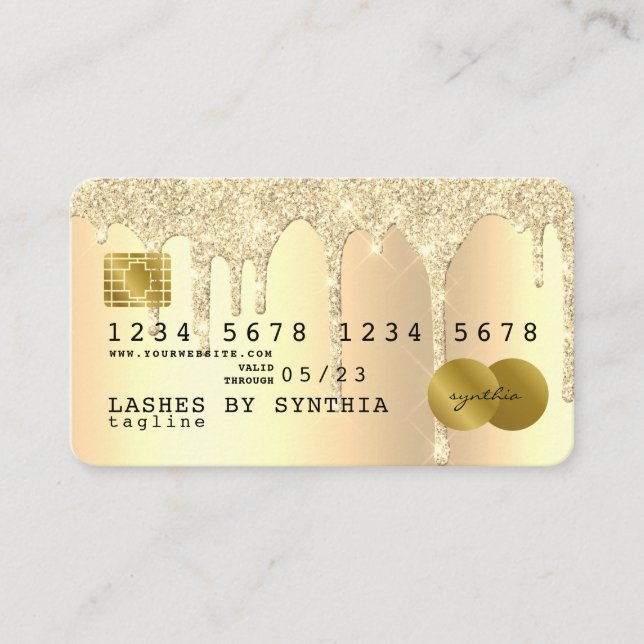 Guld glitter droppar Kredit Card hologram Visitkort (Framsida)