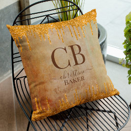 Guld glitter droppar med rustik beröring kudde