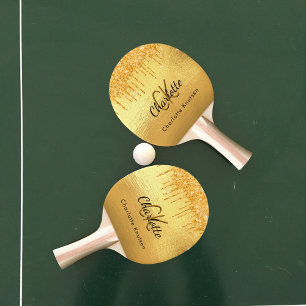 Guld glitter droppar monogram namn elegant pingisracket