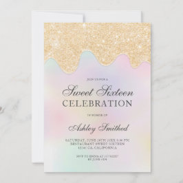Guld glitter droppar pärlfotot sweet sixteen inbjudningar