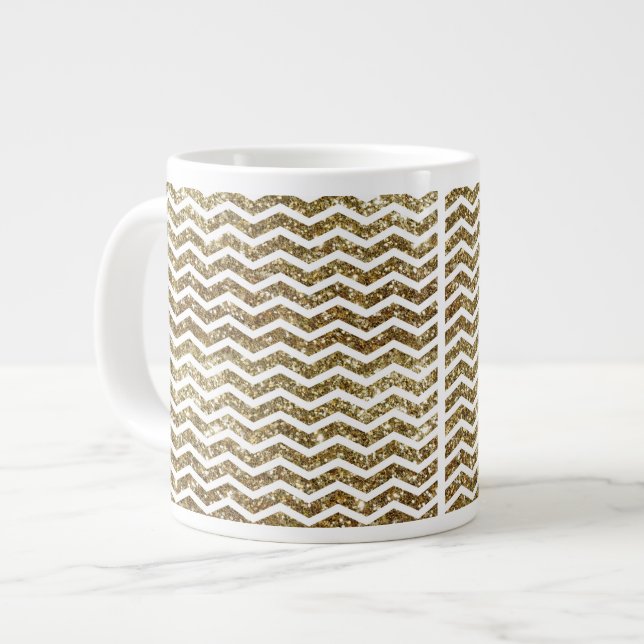 Guld Glitter Effect Elegant Chevron Zig-Zag Jumbo Mugg (Framsida vänster)