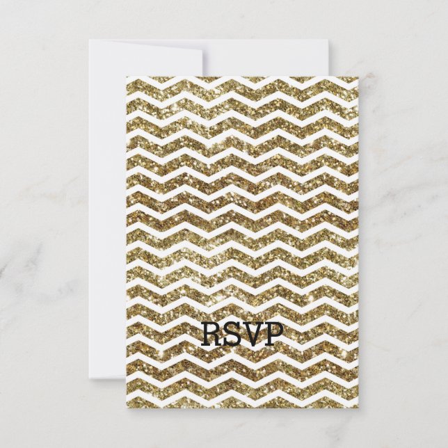Guld Glitter Effect Elegant Chevron Zig-Zag OSA Kort (Framsida)
