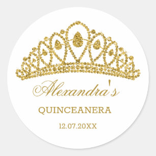 Guld glitter, effekttiara Quinceanera Runt Klistermärke