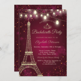 Guld Glitter Eiffel Torn,Tiara Bachelorette Party Inbjudningar