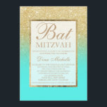 Guld glitter elegant  akvatal chic Bat mitzvah Inbjudningar<br><div class="desc">En modern,  söt chic och elegant för duschmunkar i guld glitter med Bat mitzvah inbjudan till höghavsvakakaka i färg.</div>