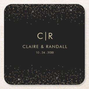 Guld Glitter Elegant bröllop Underlägg Papper Kvadrat