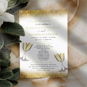 Guld Glitter Elegant Calligraphy Bröllopsprogram