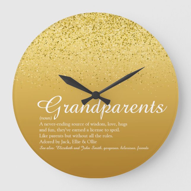 Guld Glitter Elegant Script Grandparent Quote Stor Klocka (Framsida)