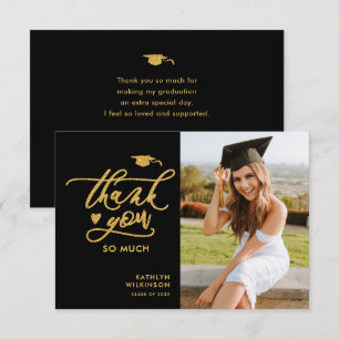 Guld Glitter Elegant Script Photo Studenten Tack Kort