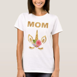 Guld Glitter Enhörning Ansikte Födelsedagsfest Mam T Shirt