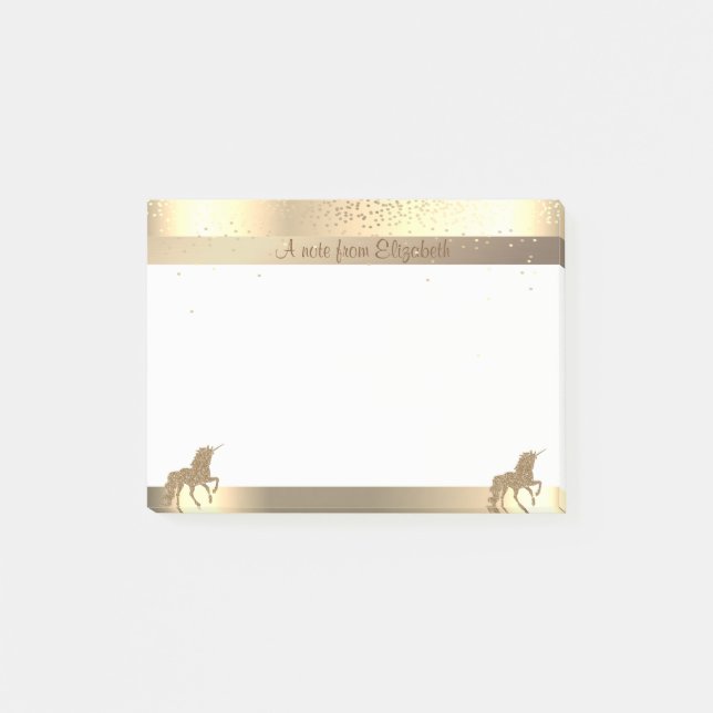Guld Glitter Enhörning, Rand, Konfetti-Personlig Post-it Block (Framsida)