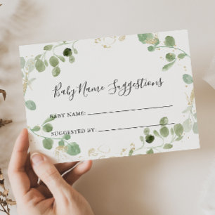 Guld Glitter Eucalyptus Baby Namn förslagskort Visitkort
