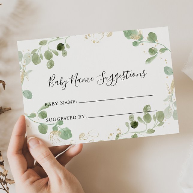 Guld Glitter Eucalyptus Baby Namn förslagskort Visitkort (Skapare uppladdad)