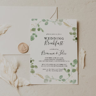 Guld Glitter Eucalyptus Foliage Bröllop Breakfast Inbjudningar