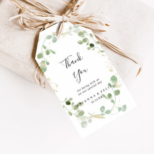Guld Glitter Eucalyptus Foliage Bröllop Tack Presentetikett