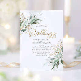 Guld Glitter Eucalyptus Greenery Elegant bröllop Inbjudningar