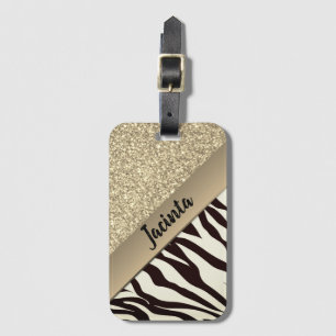 Guld Glitter Exotisk Personlig Zebra tryck Bagagebricka