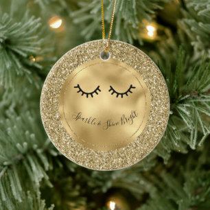 Guld Glitter Eyelash Julgransprydnad Keramik