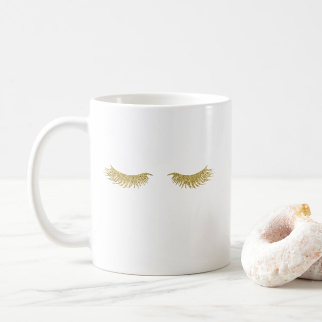 Guld Glitter Eyelashkaffe Mugg (Med munk)