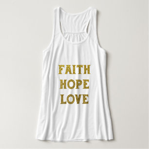 Guld Glitter   Faith Hope Kärlek T-Shirt Linne Med Racerback