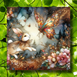 Guld Glitter, fastsatt glasbunny Butterfly Påsk Julkort