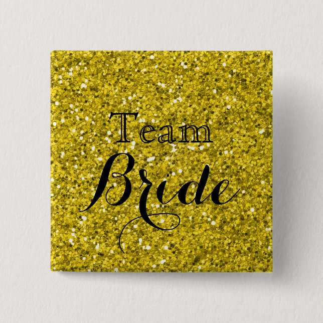 Guld Glitter Faux Foil Bröllop Team Bride Knapp (Framsida)