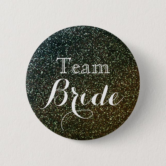 Guld Glitter Faux Foil Bröllop Team Bride Knapp (Framsida)