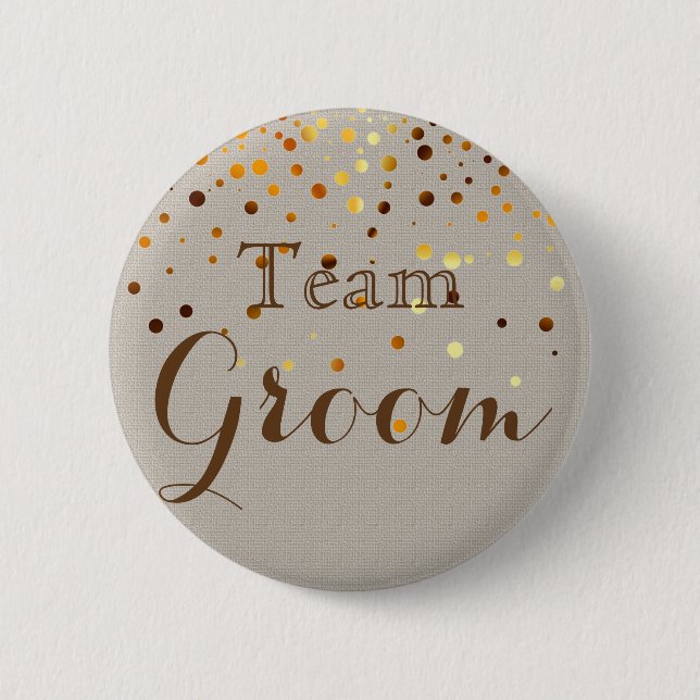 Guld Glitter Faux Foil Confetti Bröllop Team Groom Knapp (Framsida)