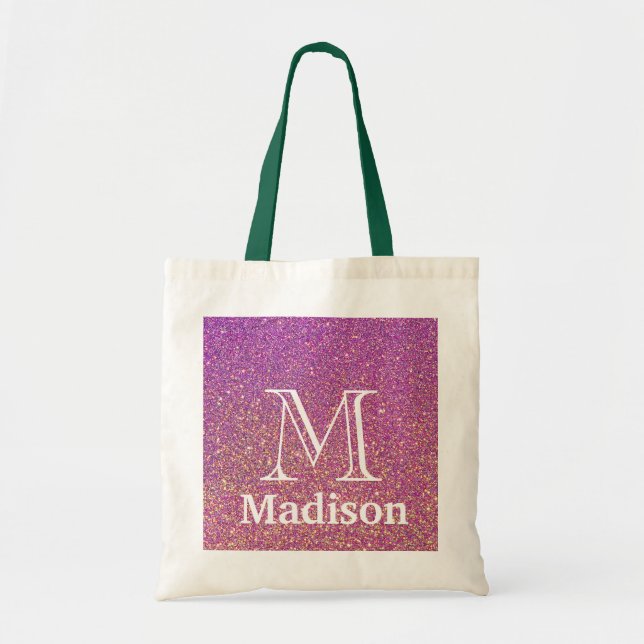 Guld glitter faux personlig monogram tygkasse (Framsidan)