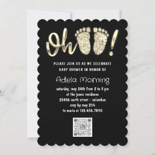 Guld Glitter Feet Flicka Boy QR CODE Black Inbjudningar