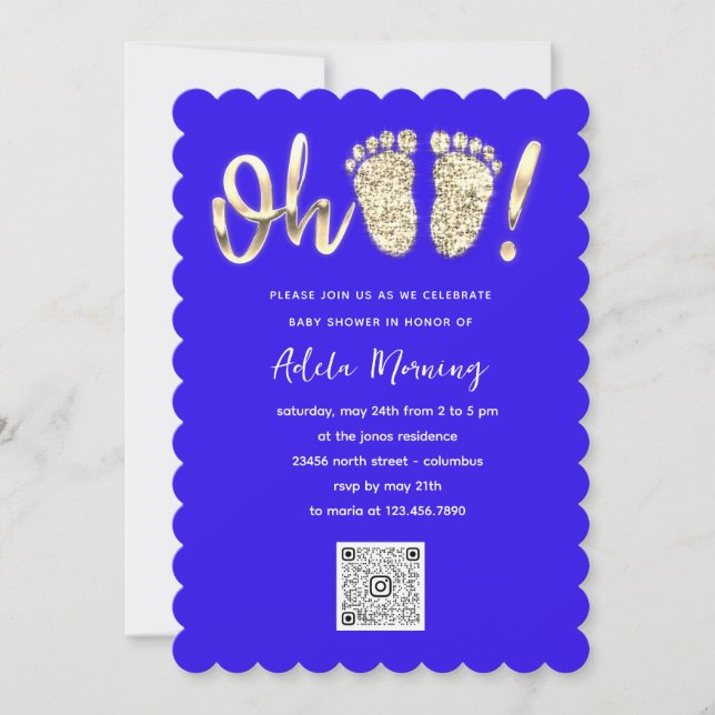 Guld Glitter Feet Flicka QR CODE Royal Blue Inbjudningar (Framsida)