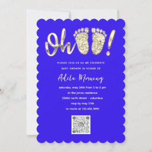 Guld Glitter Feet Flicka QR CODE Royal Blue Inbjudningar