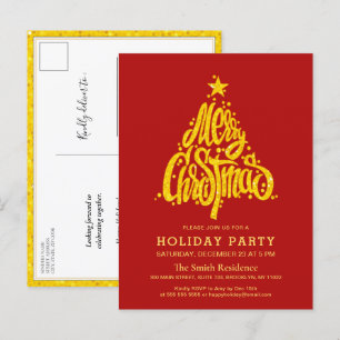Guld Glitter Festive Red Jul Julfest Inbjudan Vykort