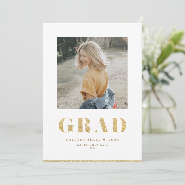 Guld Glitter Fet GRAD Typografi Examen Foto Meddelande (Stående Fram)