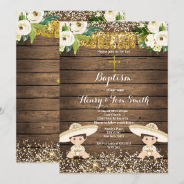 Guld Glitter Fiesta Boy Twin Baptism Christel Inbjudningar