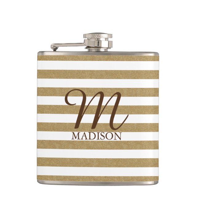 Guld-Glitter-flask med monogram Fickplunta (Framsidan)