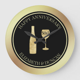 Guld Glitter Flaska och glas Stor Klocka