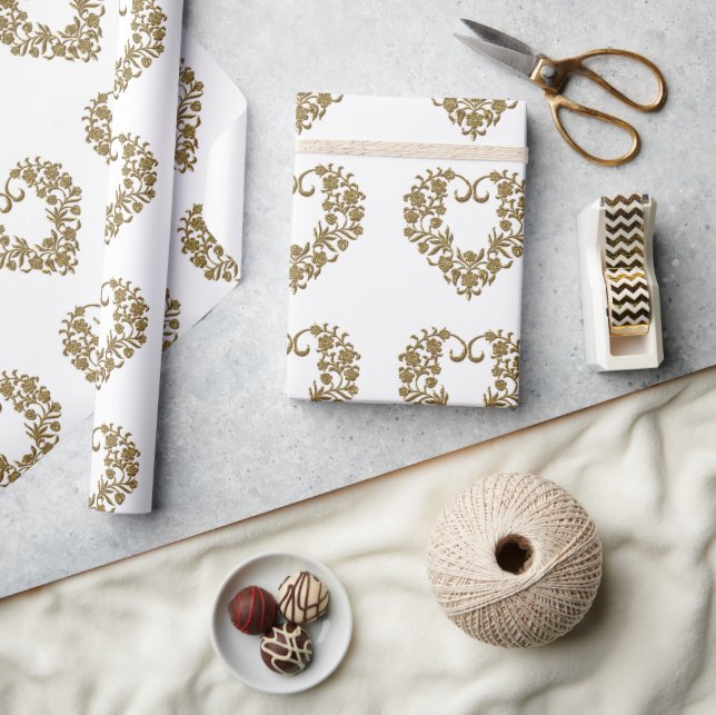 Guld Glitter Flourish Alla Hjärtans Dag Presentpapper (Hantverk)