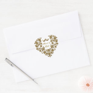 Guld Glitter Flourish Valentine Heart Sticker Hjärtformat Klistermärke
