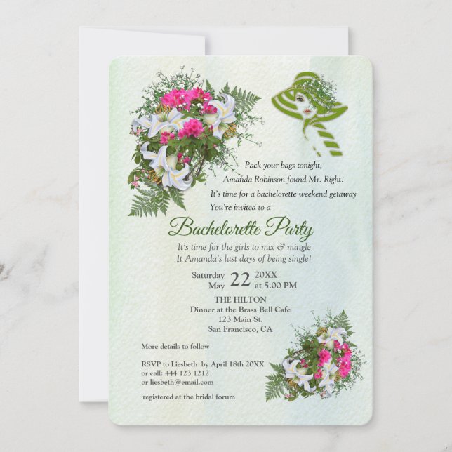 Guld Glitter Flower Bouquet Bachelorette Party Inbjudningar (Framsida)