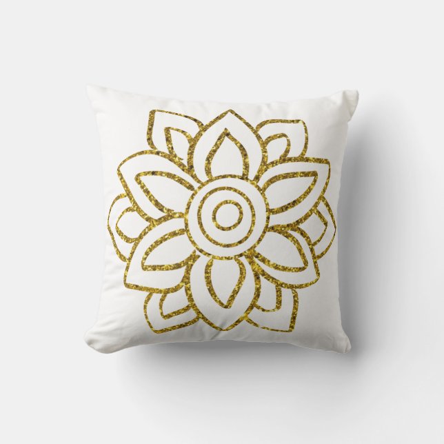 Guld Glitter Flower Poinsettia tvåsidig Kudde (Framsida)